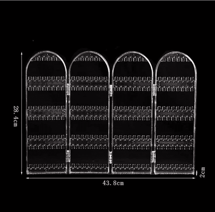 4 Door Acrylic Jewellery Rack, Transparent Foldable Screen Necklace Display Rack, Hanging Jewellery Organizer Double Sided, Earrings Organizer Stand Display 4 Door Acrylic Jewellery Rack, Transparent Foldable Screen Necklace Display Rack, Hanging Jewellery Organizer Double Sided, Earrings Organizer Stand Display